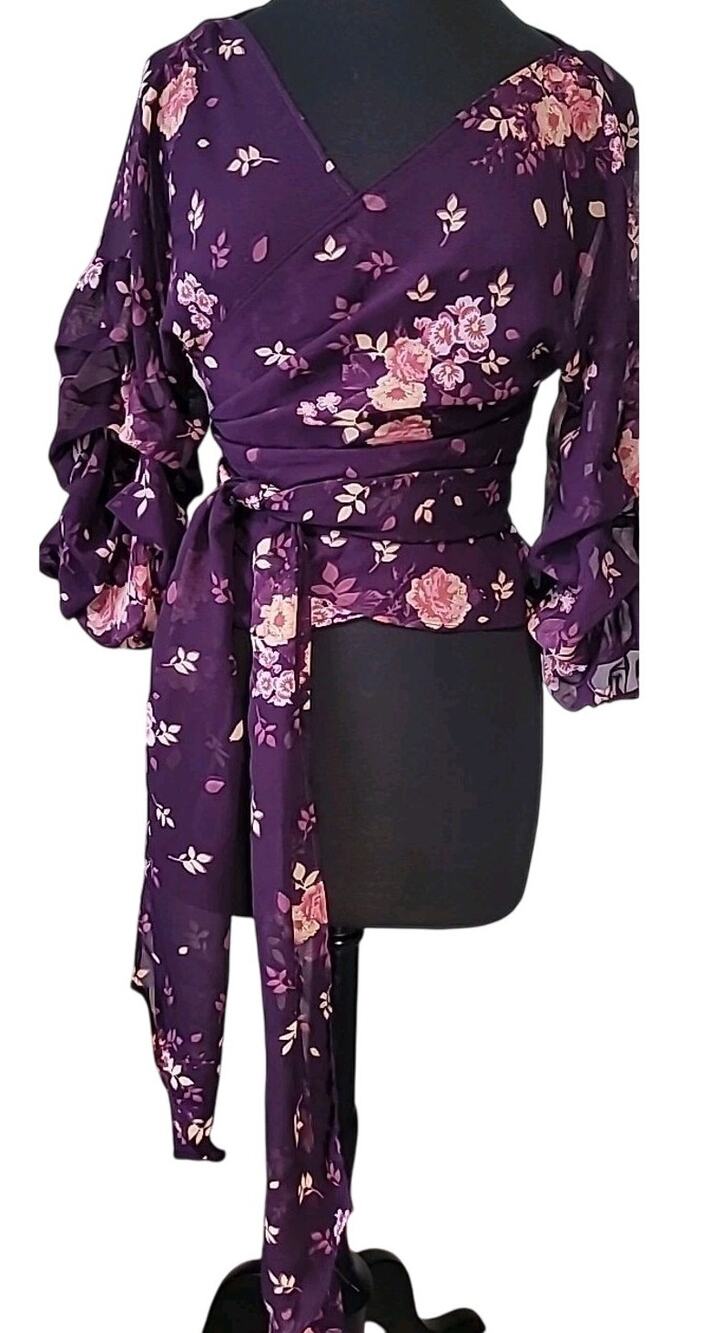 Floral Wrap Crop Blouse Sheer Y2K Boho Large Fairycore Romantic Festival